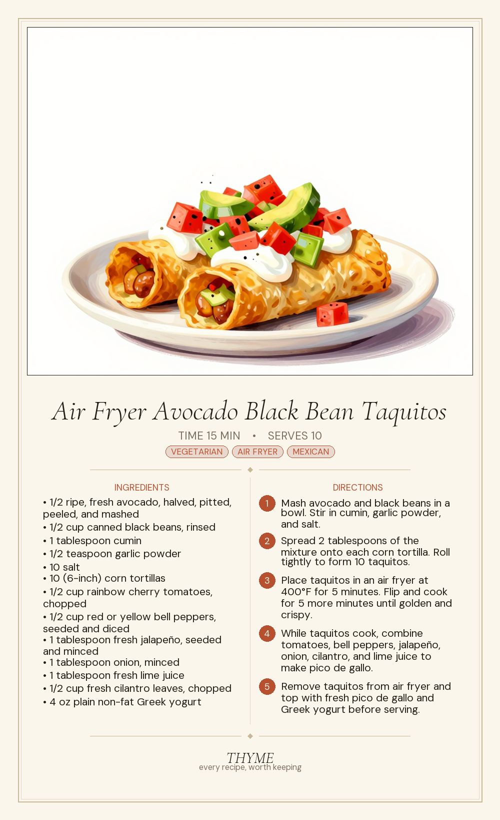 Air Fryer Avocado Black Bean Taquitos