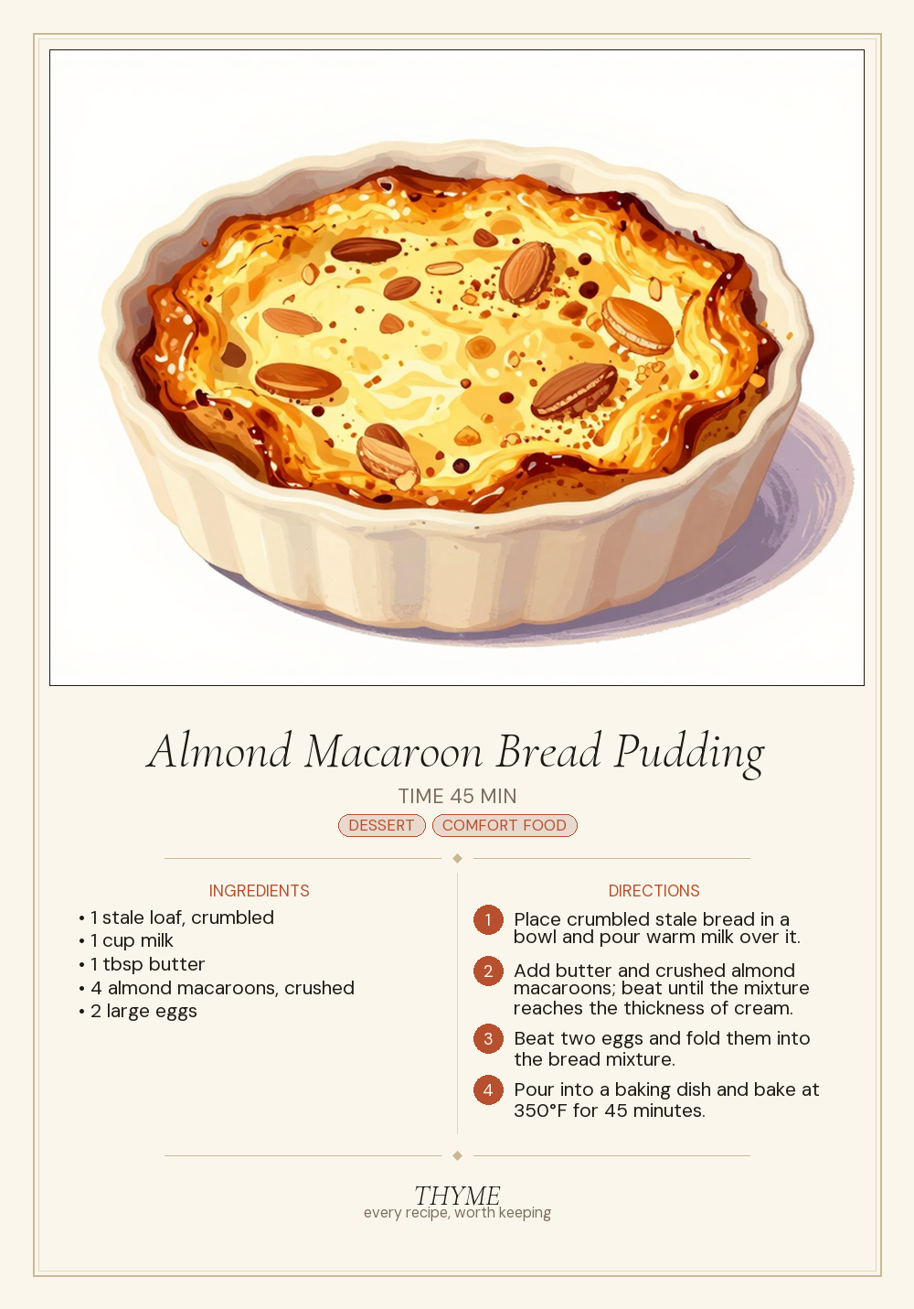 Almond Macaroon Bread Pudding