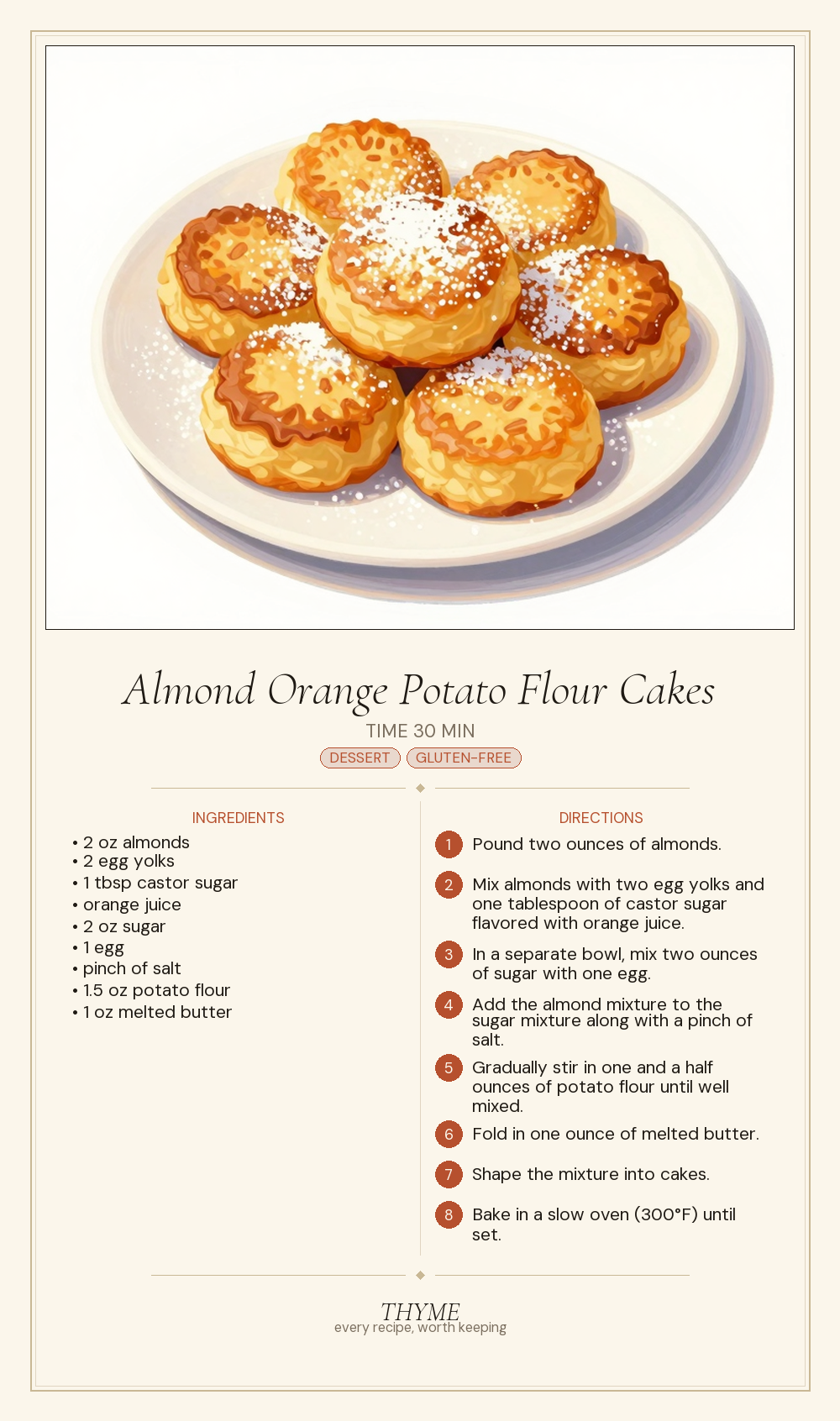 Almond Orange Potato Flour Cakes