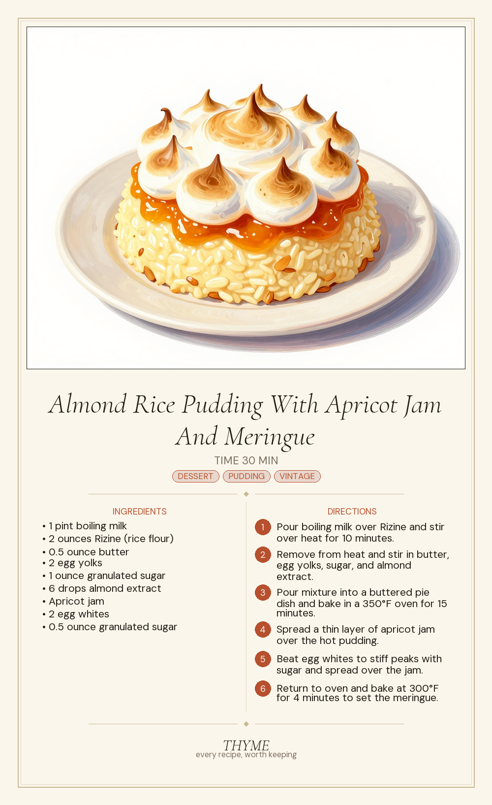 Almond Rice Pudding With Apricot Jam And Meringue