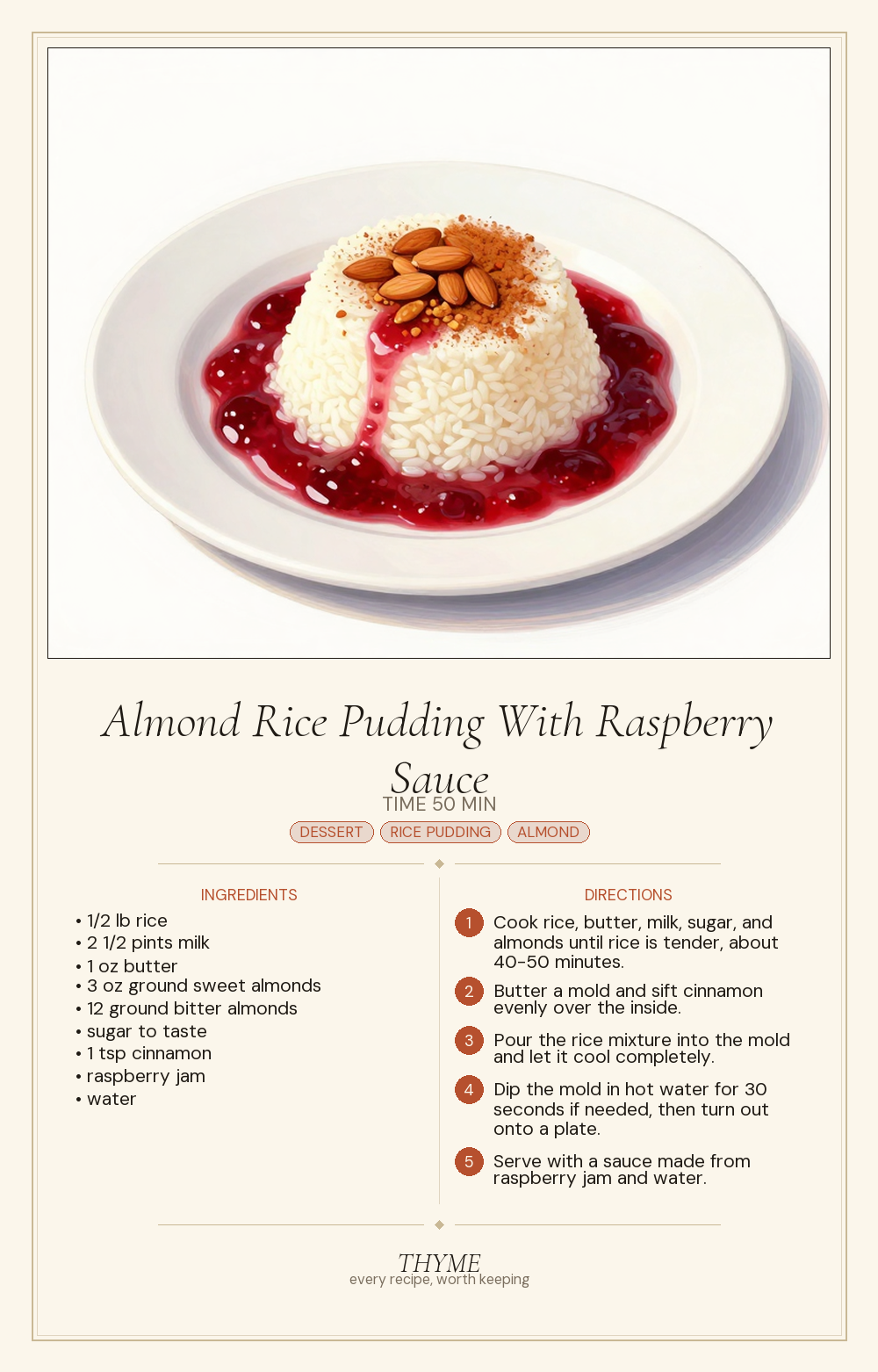 Almond Rice Pudding With Raspberry Sauce