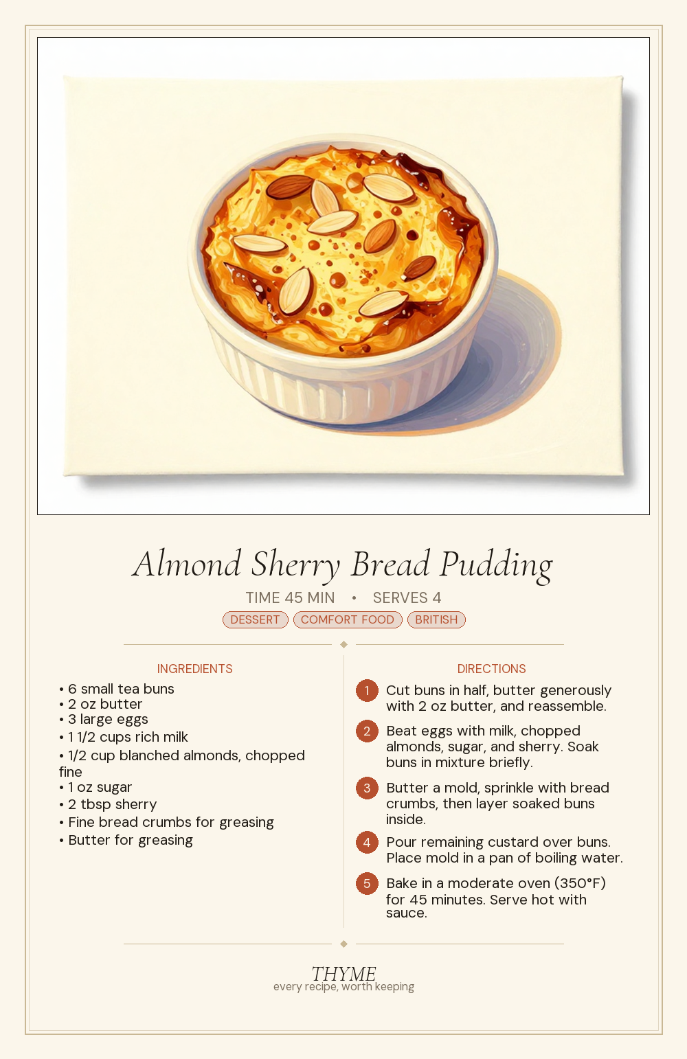 Almond Sherry Bread Pudding