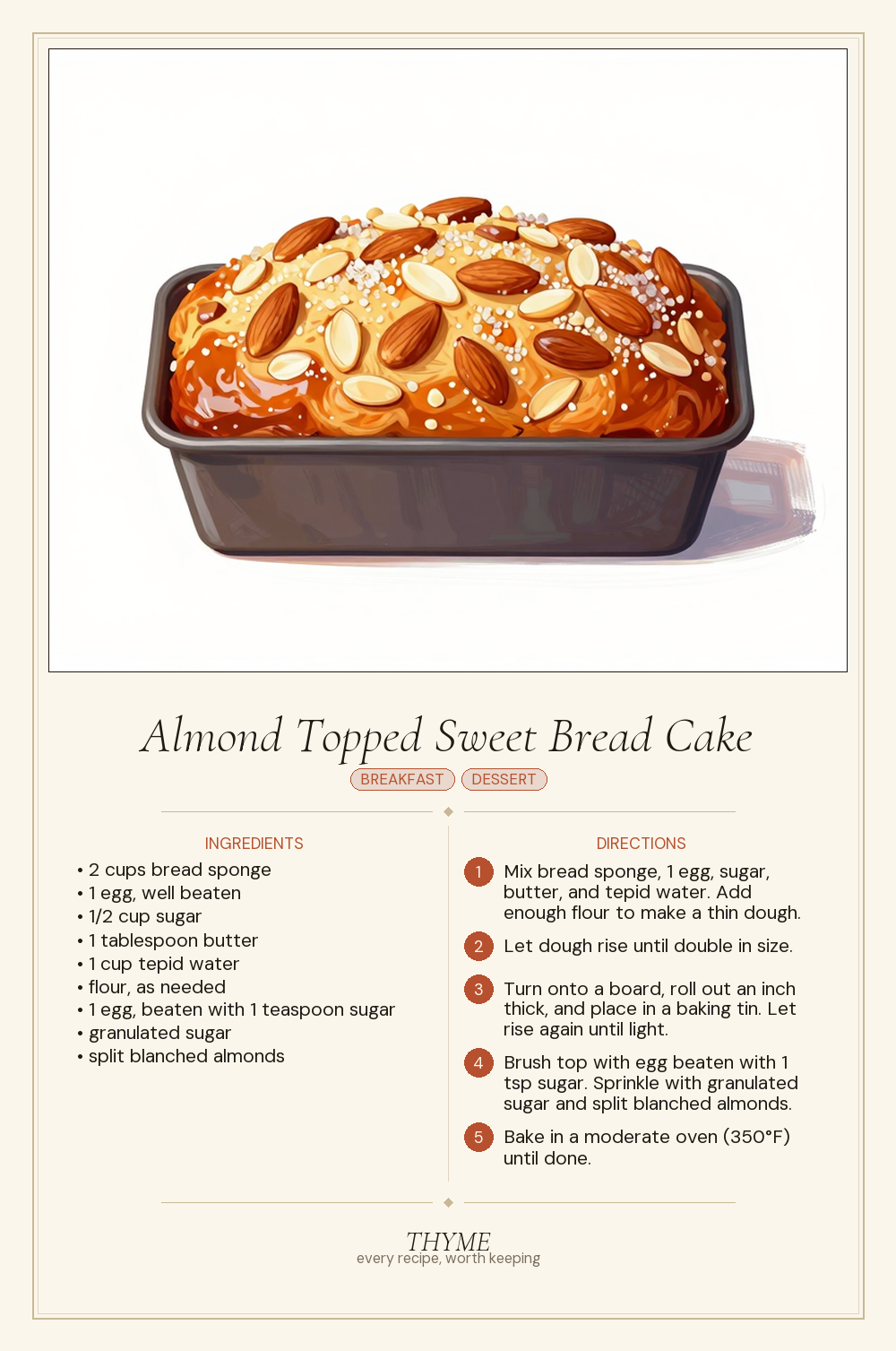 Almond Topped Sweet Bread Cake