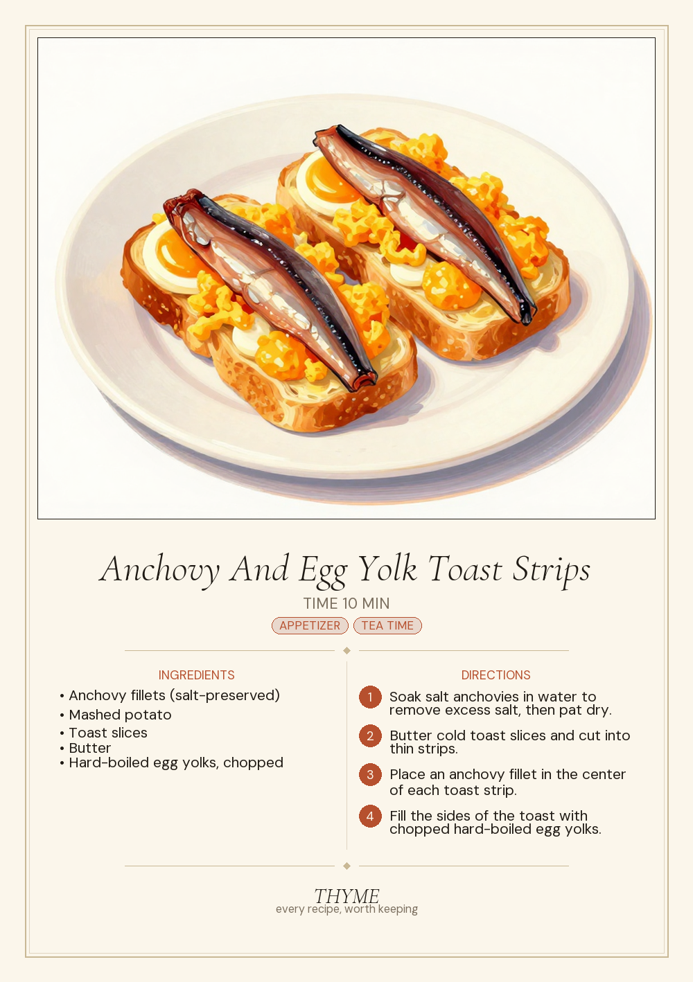 Anchovy And Egg Yolk Toast Strips
