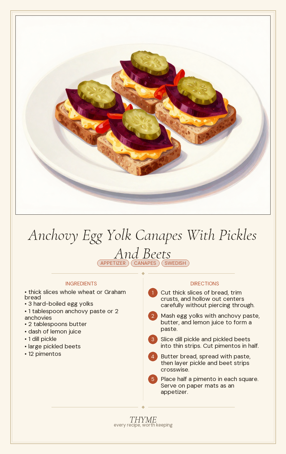 Anchovy Egg Yolk Canapes With Pickles And Beets