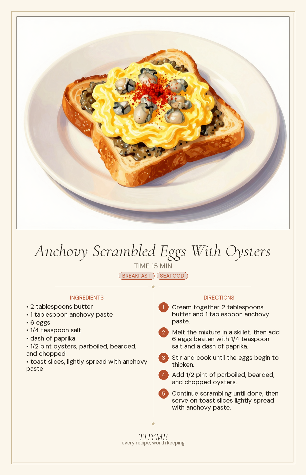 Anchovy Scrambled Eggs With Oysters
