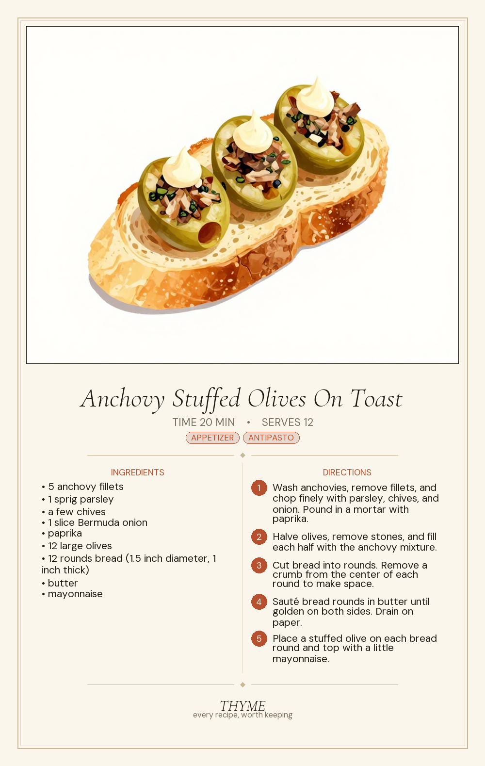 Anchovy Stuffed Olives On Toast