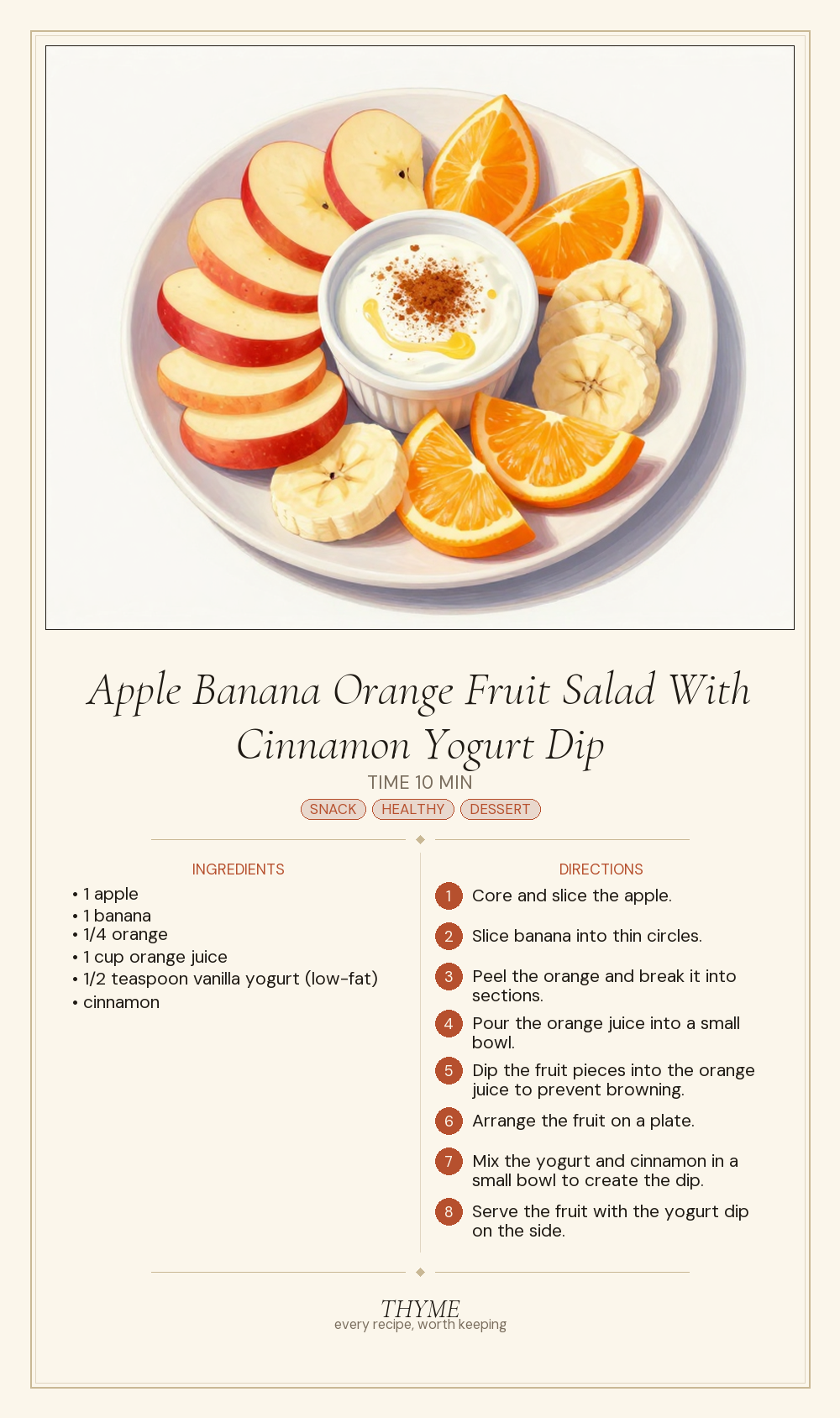 Apple Banana Orange Fruit Salad With Cinnamon Yogurt Dip