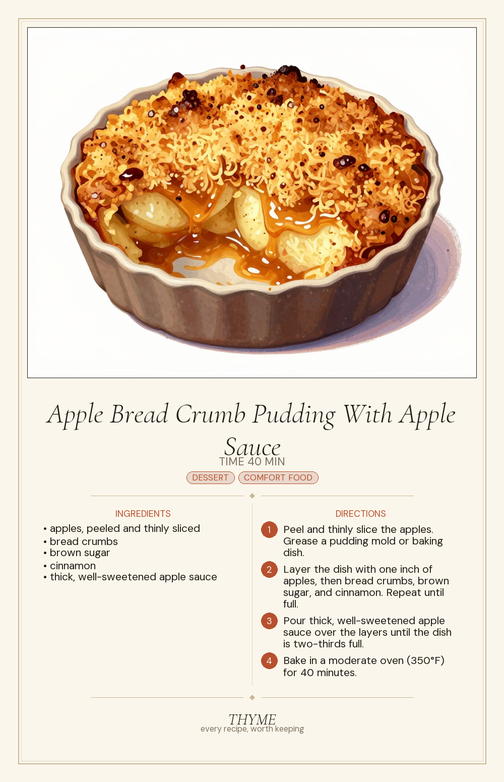 Apple Bread Crumb Pudding With Apple Sauce