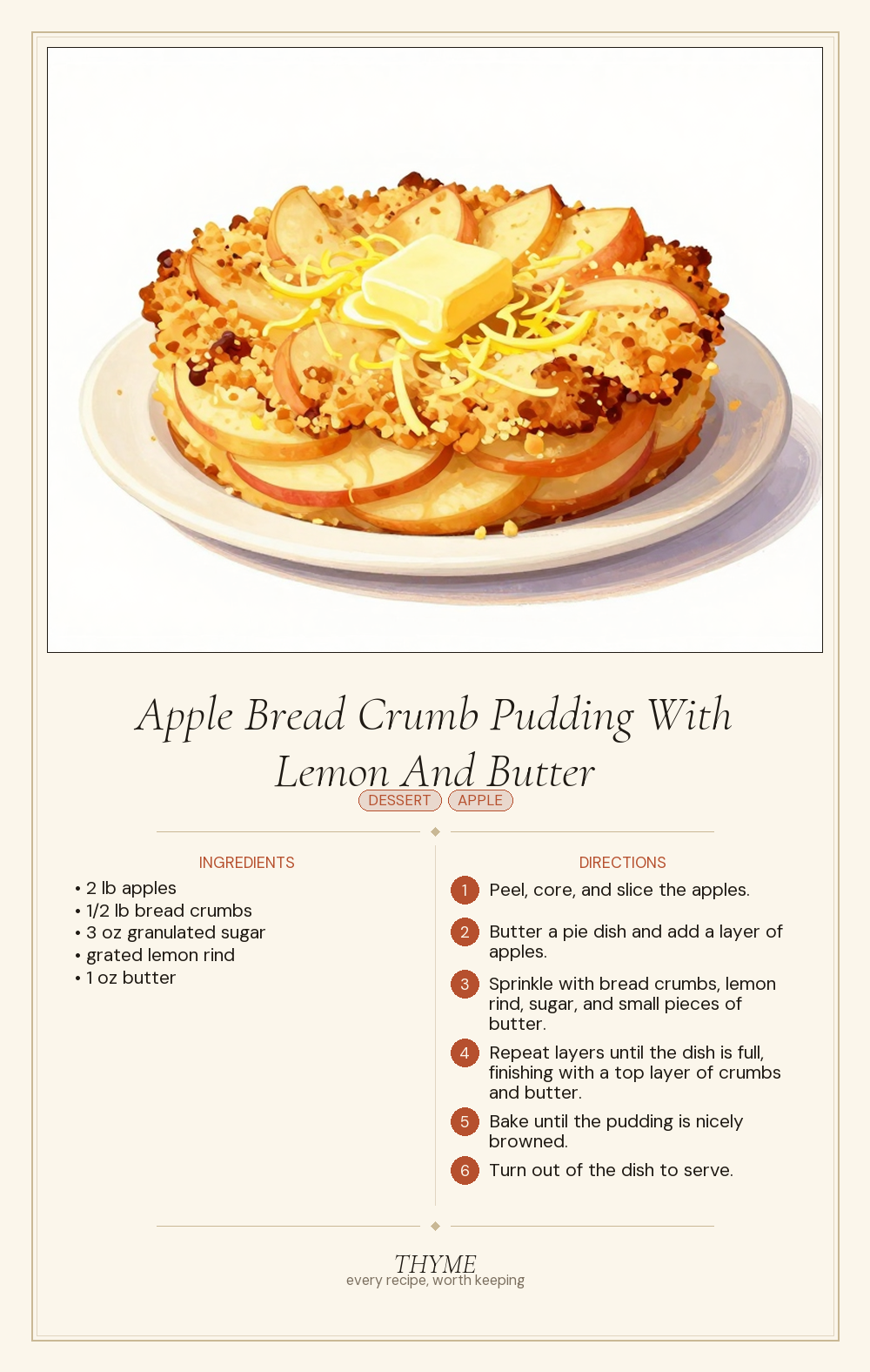 Apple Bread Crumb Pudding With Lemon And Butter