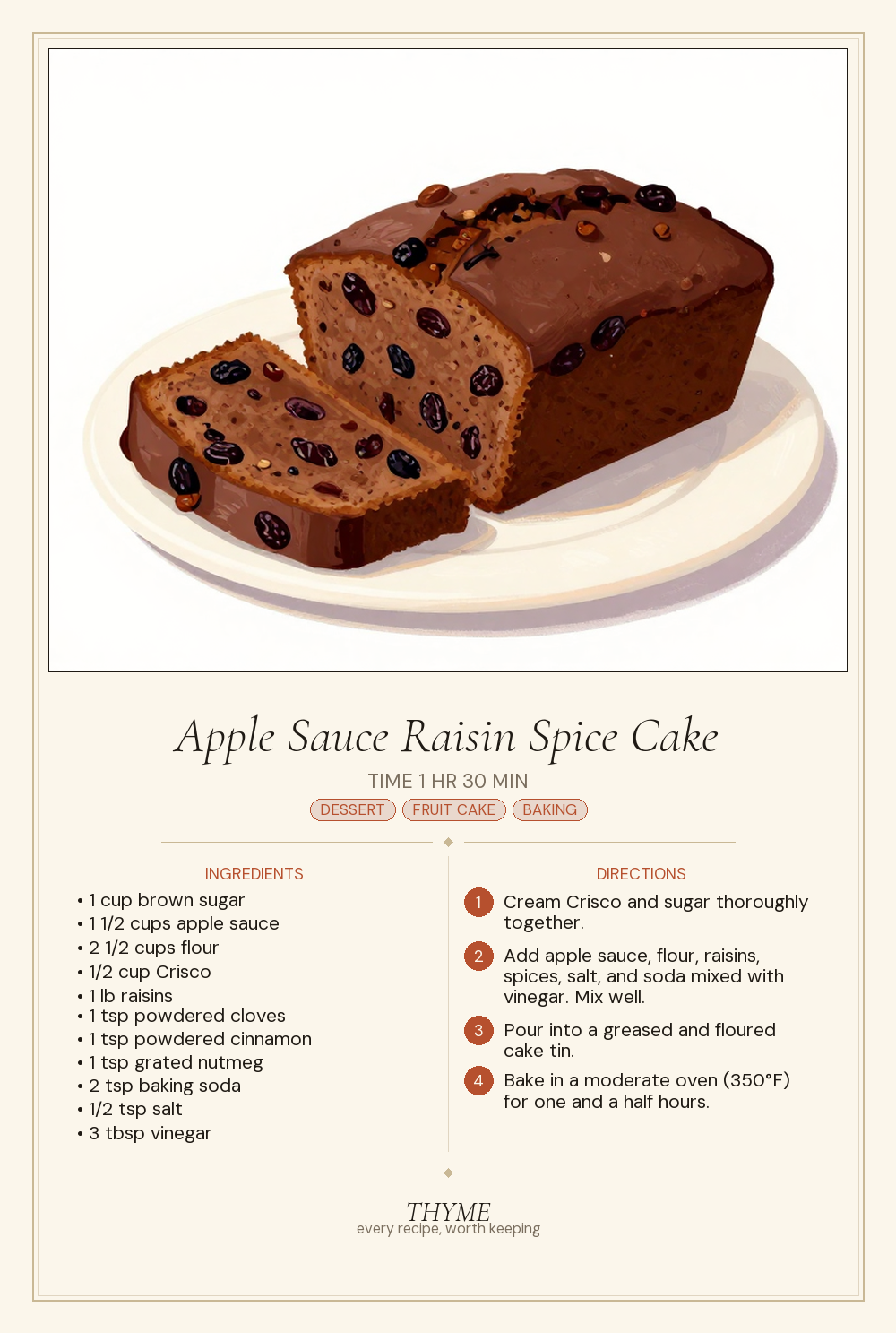 Apple Sauce Raisin Spice Cake