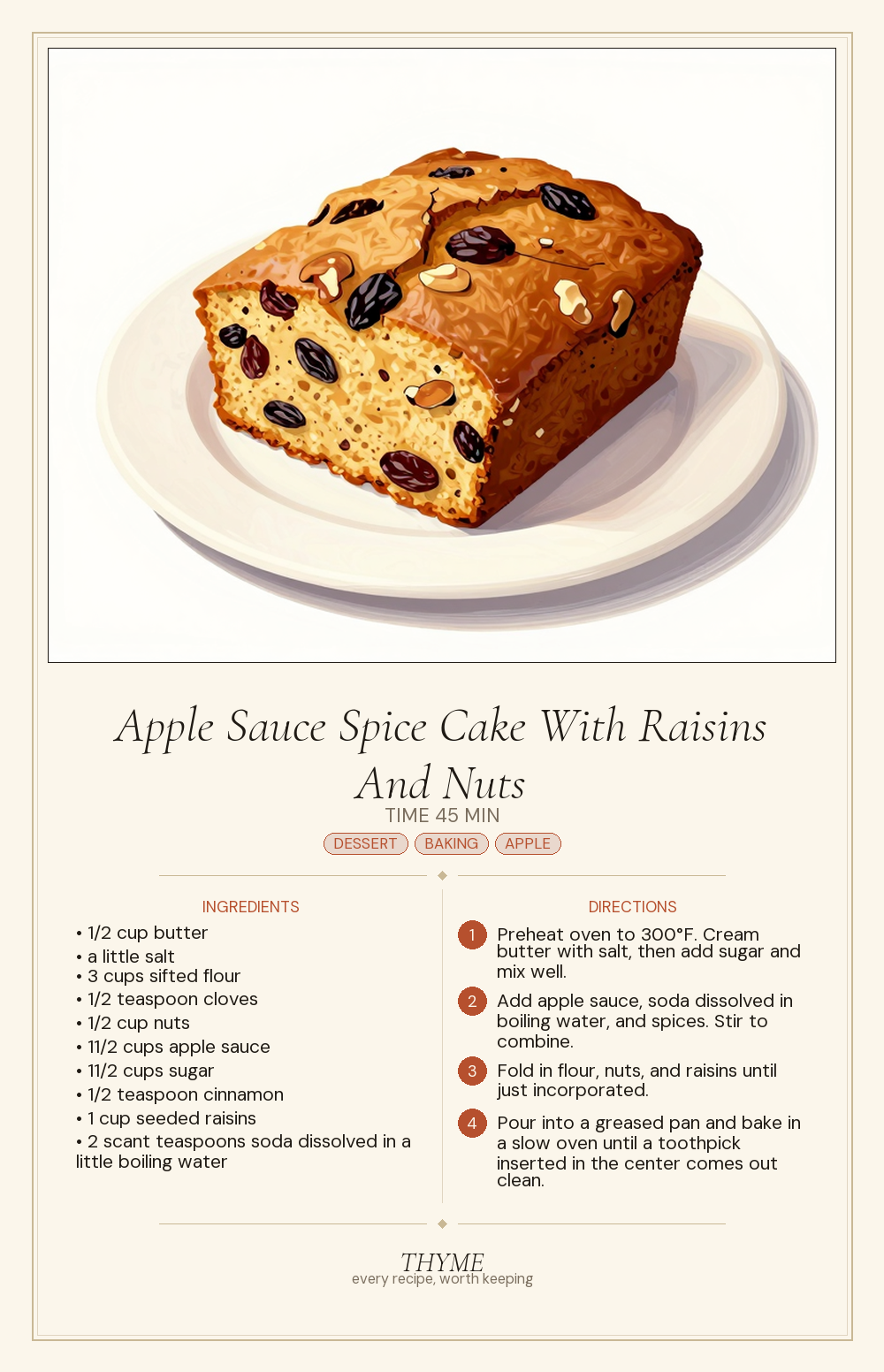 Apple Sauce Spice Cake With Raisins And Nuts