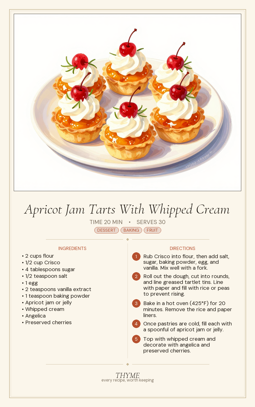 Apricot Jam Tarts With Whipped Cream