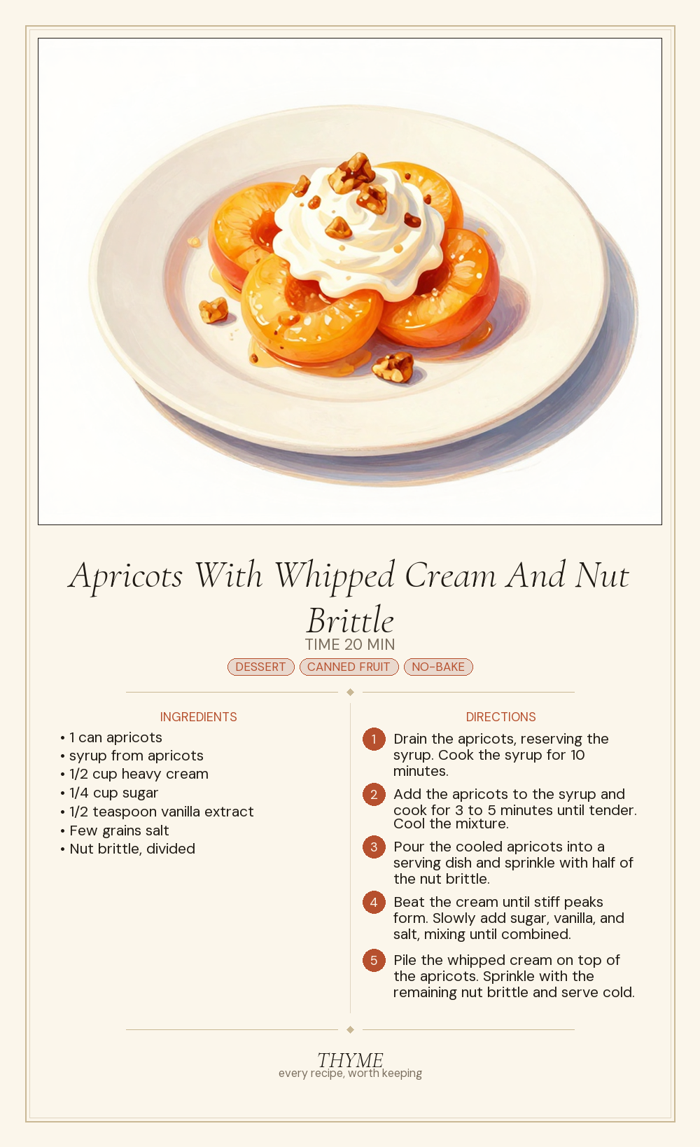 Apricots With Whipped Cream And Nut Brittle