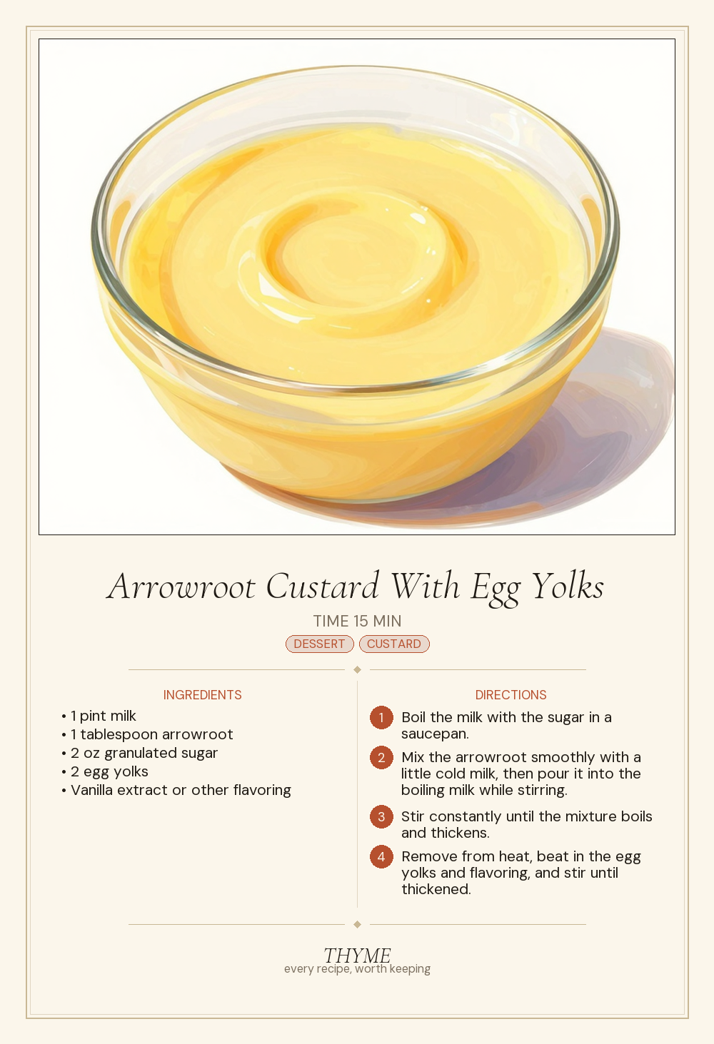 Arrowroot Custard With Egg Yolks