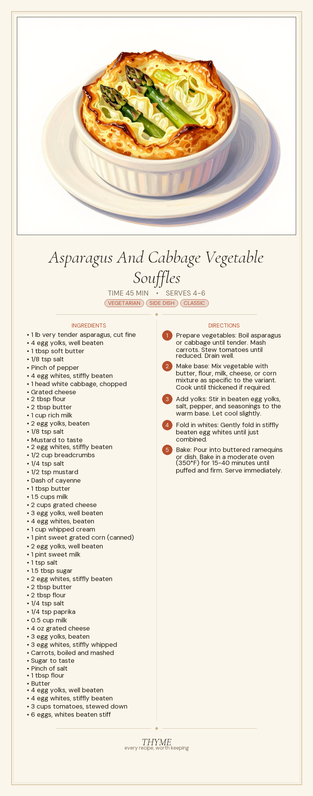 Asparagus And Cabbage Vegetable Souffles
