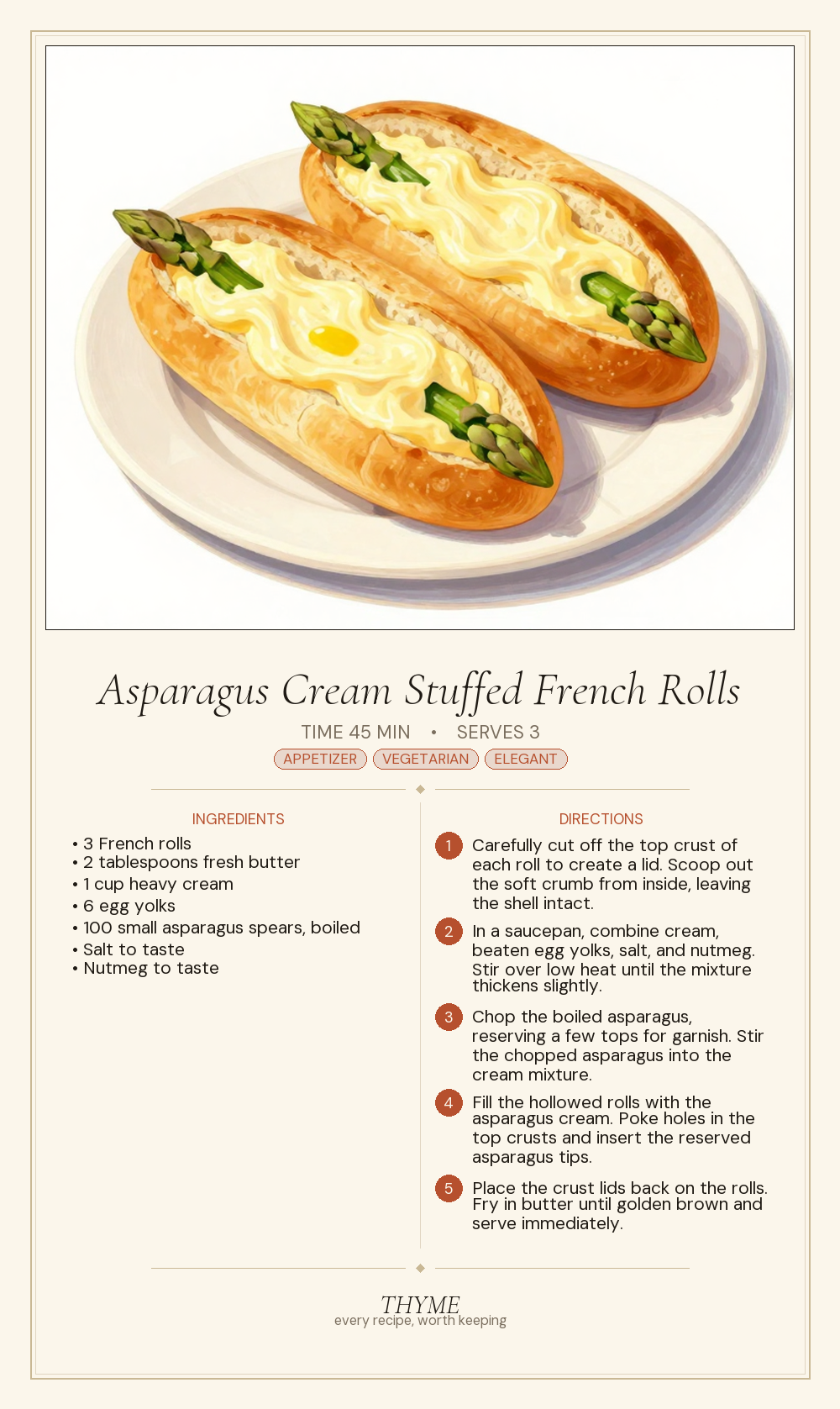 Asparagus Cream Stuffed French Rolls