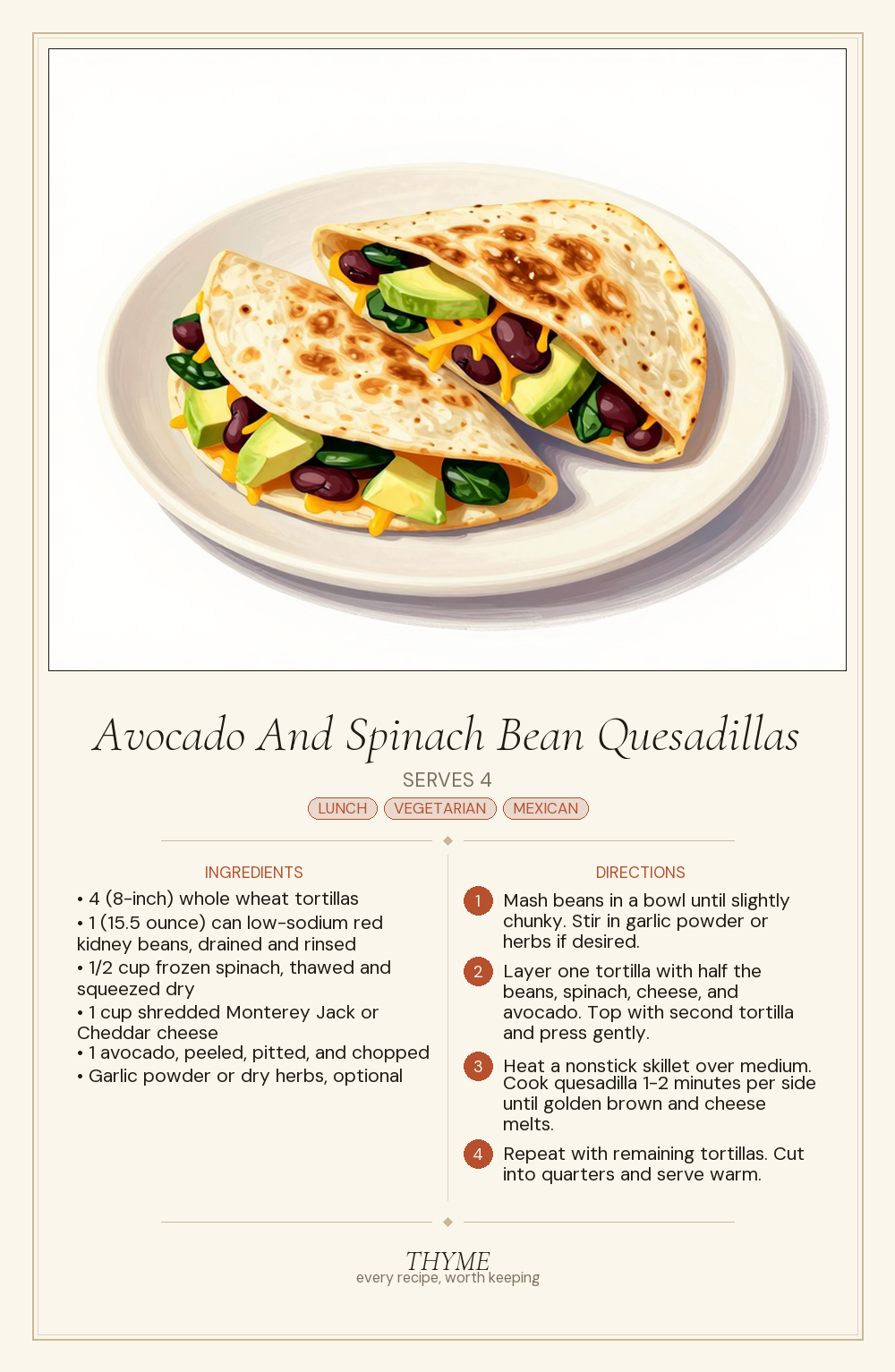 Avocado And Spinach Bean Quesadillas