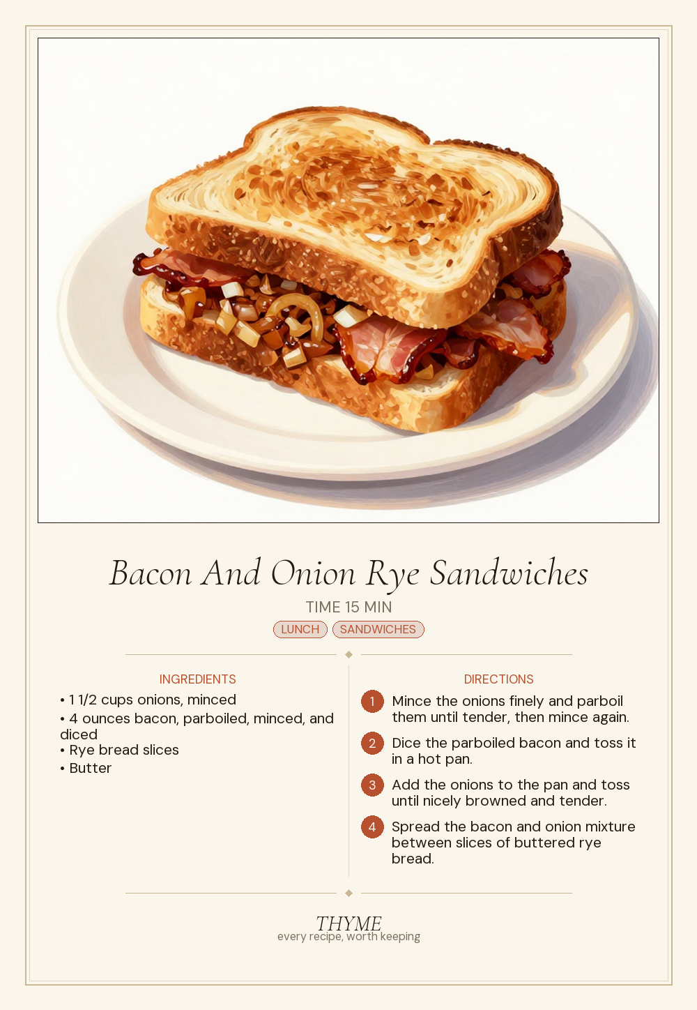 Bacon And Onion Rye Sandwiches