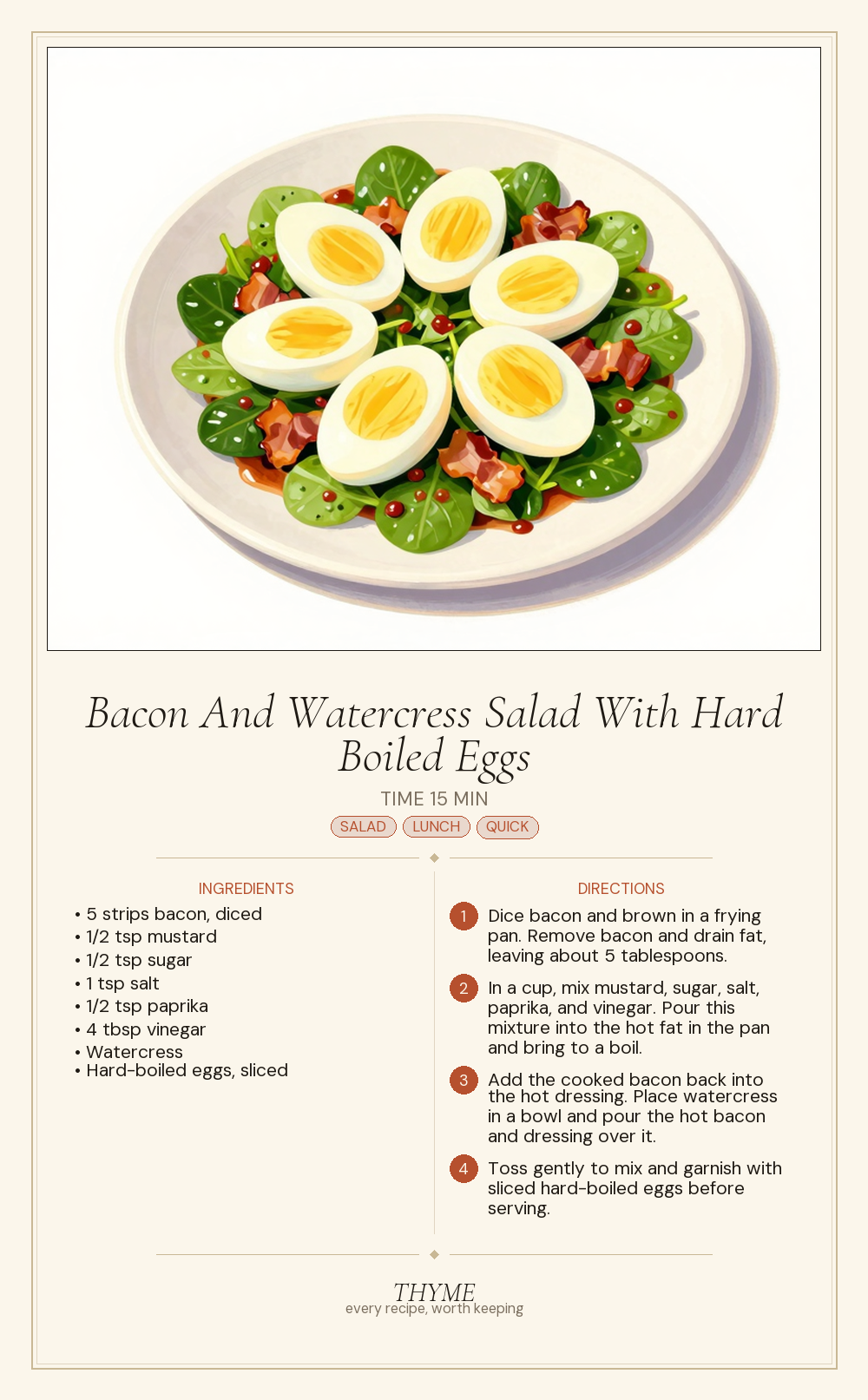Bacon And Watercress Salad With Hard Boiled Eggs