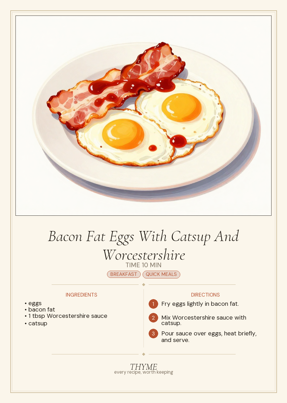Bacon Fat Eggs With Catsup And Worcestershire