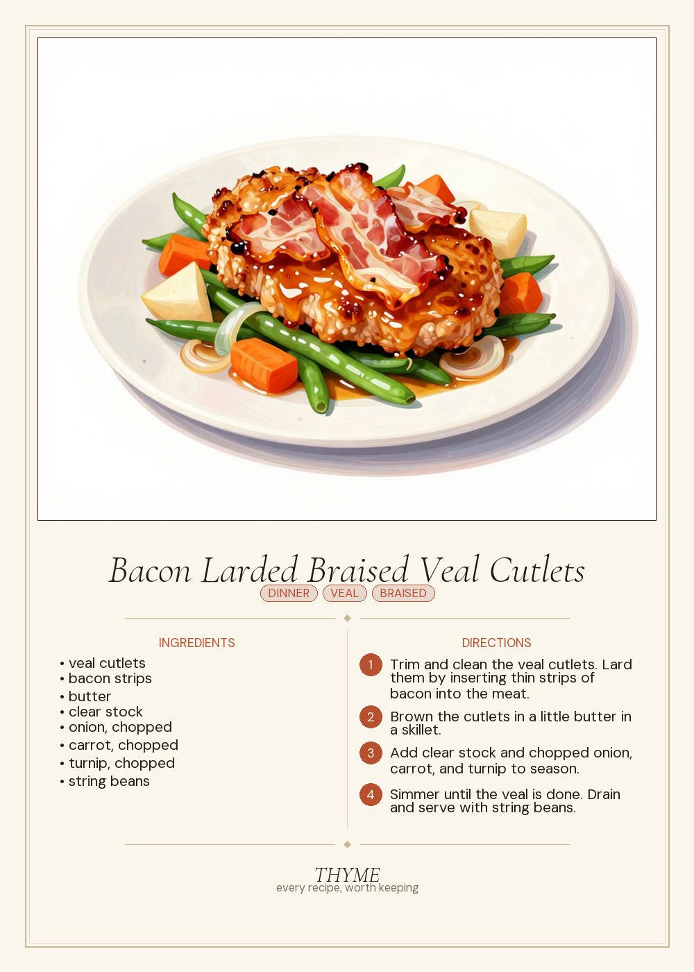 Bacon Larded Braised Veal Cutlets