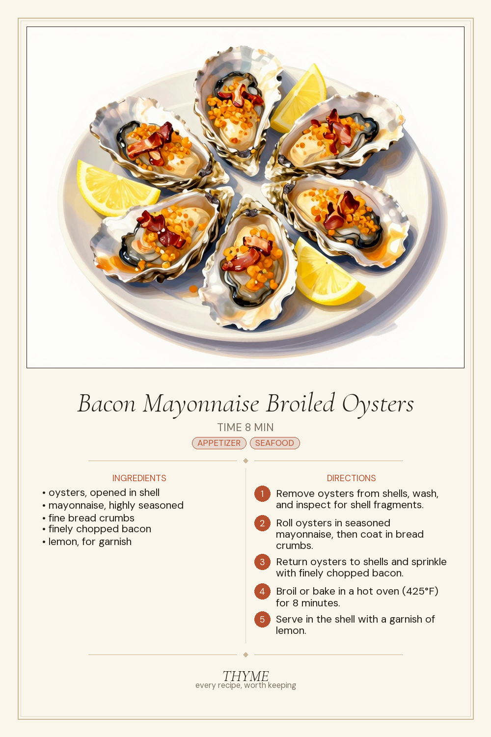 Bacon Mayonnaise Broiled Oysters