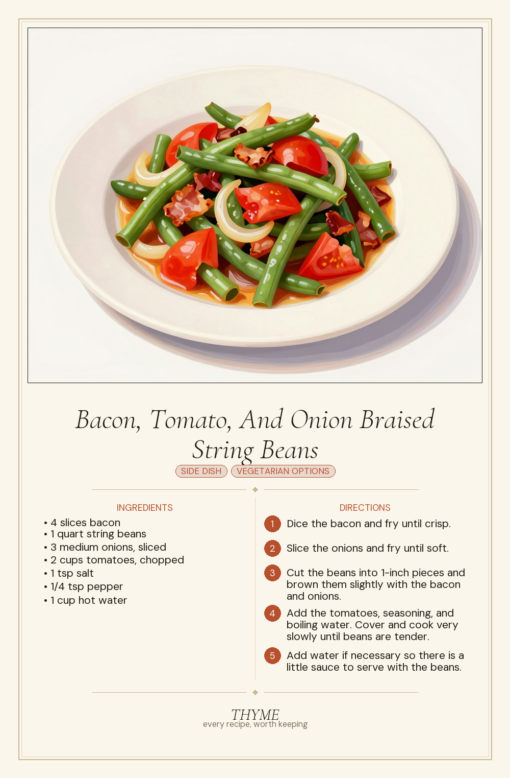 Bacon, Tomato, And Onion Braised String Beans