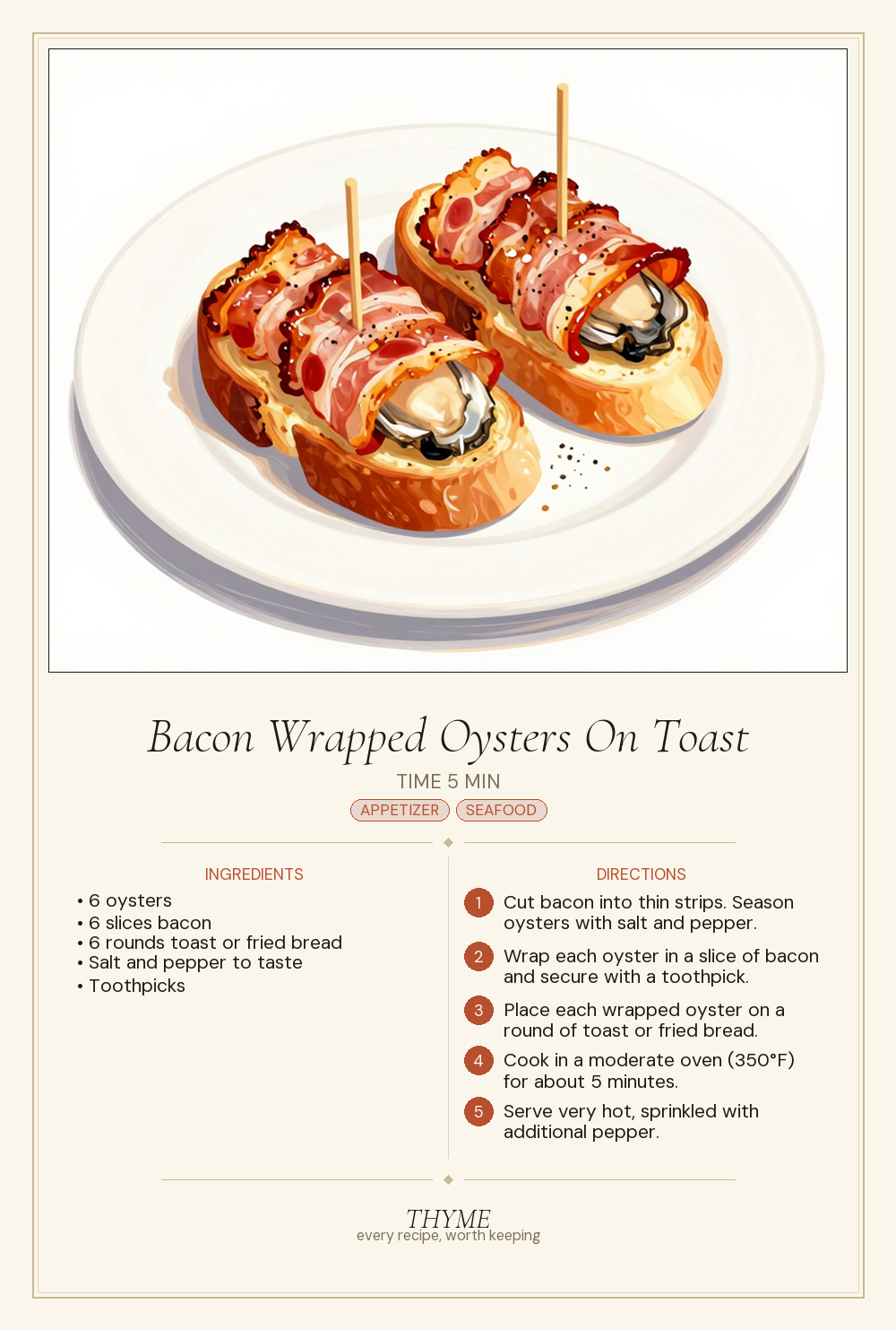 Bacon Wrapped Oysters On Toast