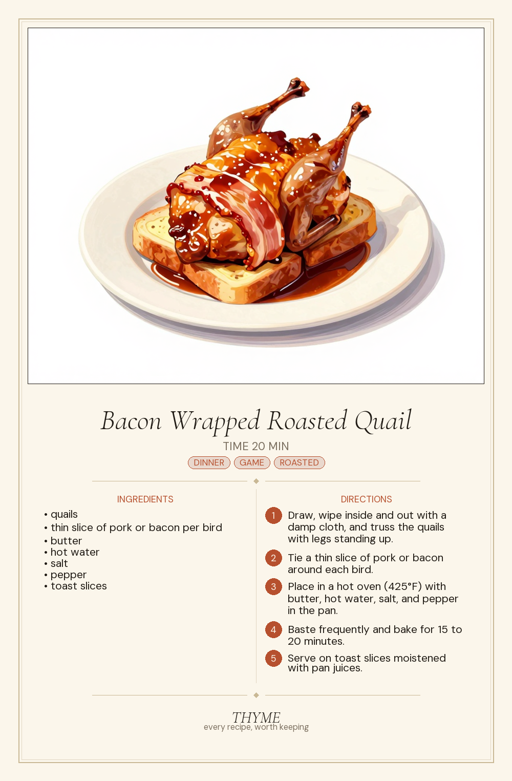 Bacon Wrapped Roasted Quail