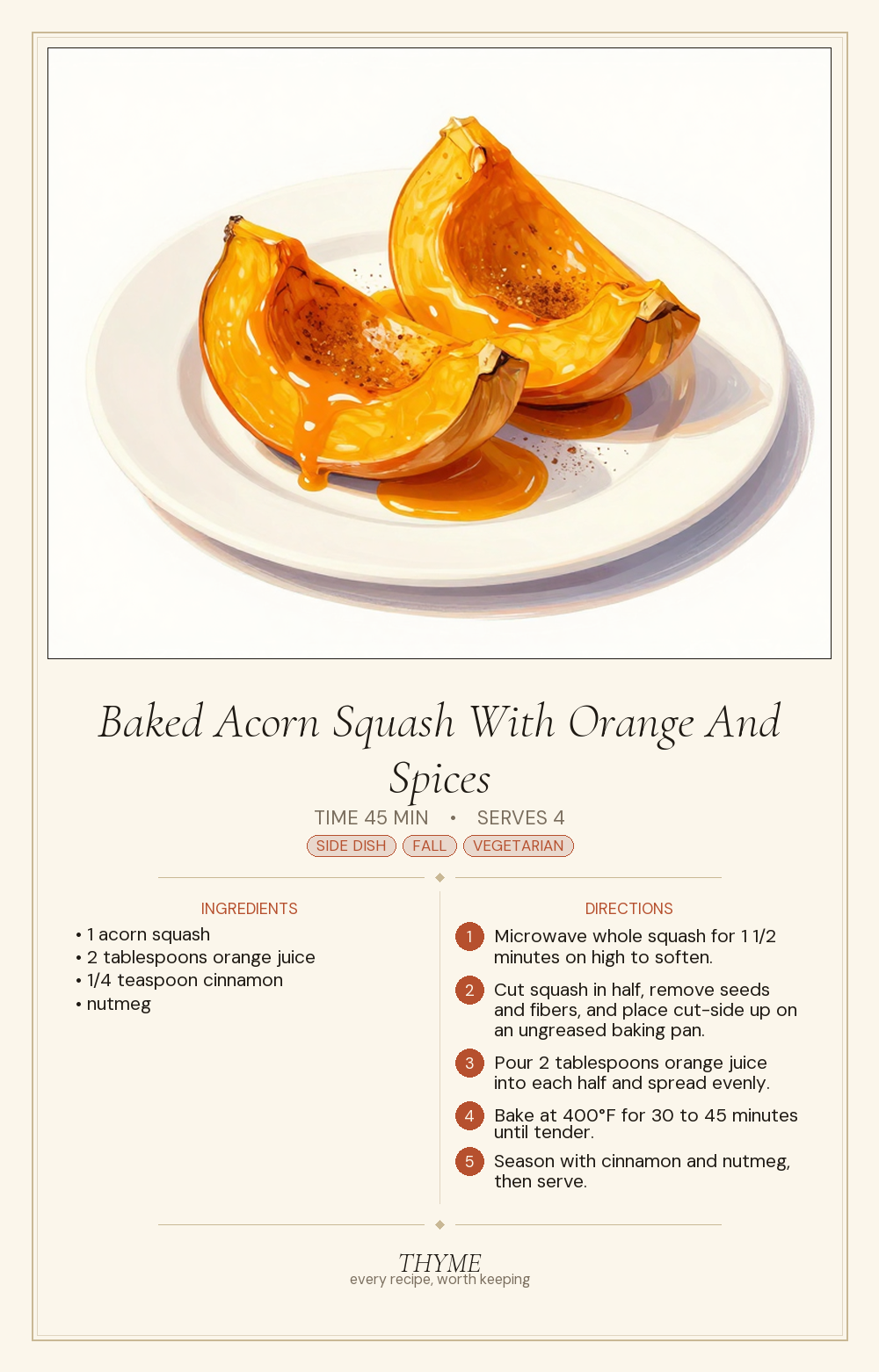 Baked Acorn Squash With Orange And Spices