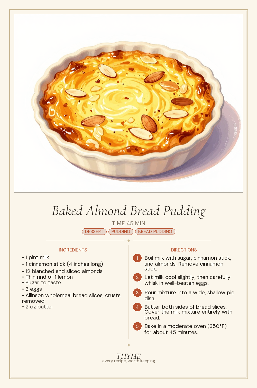 Baked Almond Bread Pudding