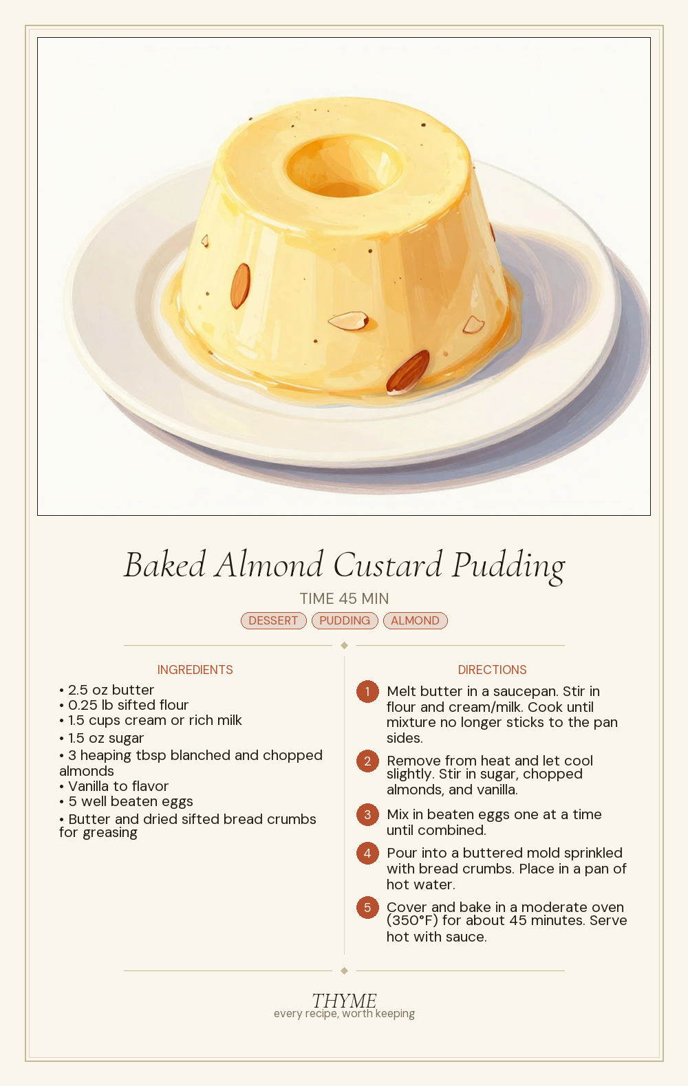 Baked Almond Custard Pudding
