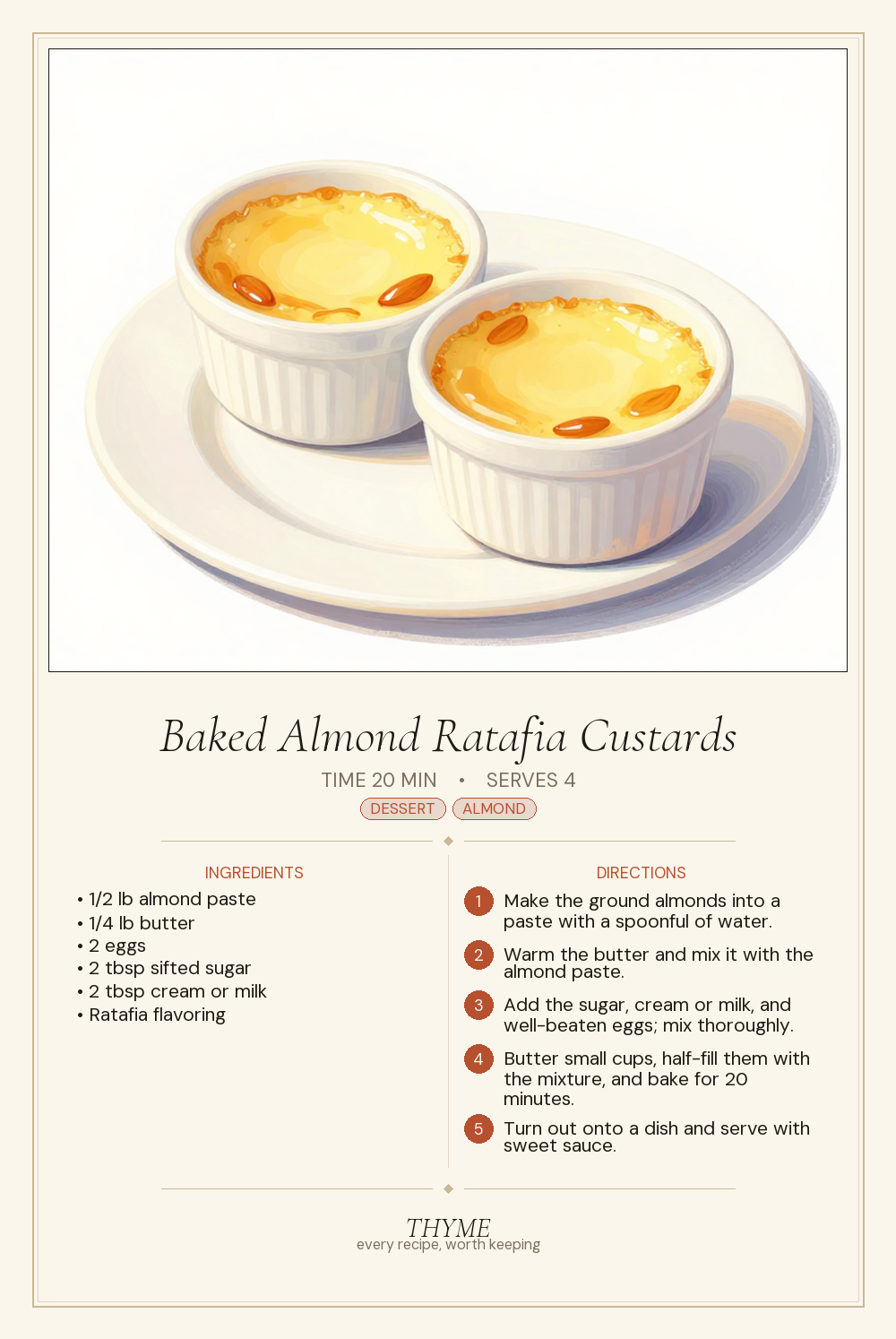 Baked Almond Ratafia Custards