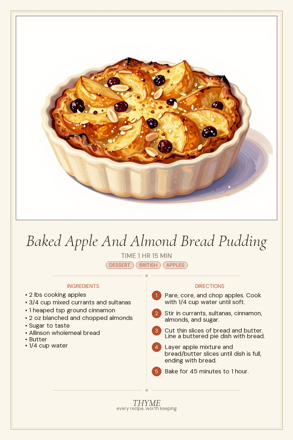 Baked Apple And Almond Bread Pudding