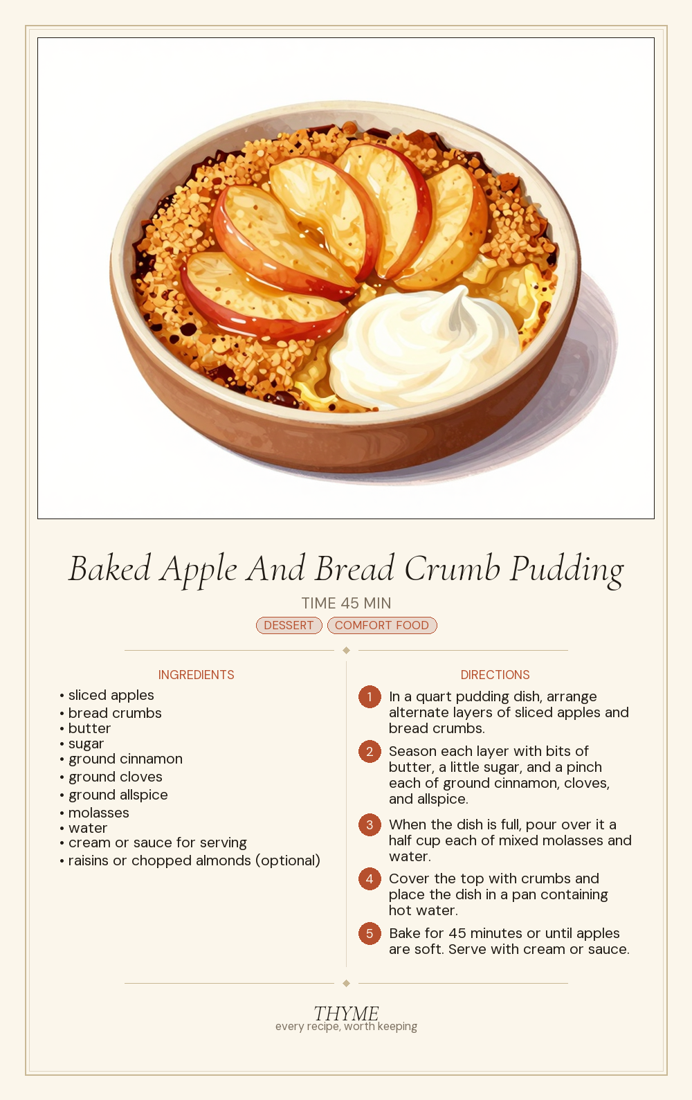 Baked Apple And Bread Crumb Pudding