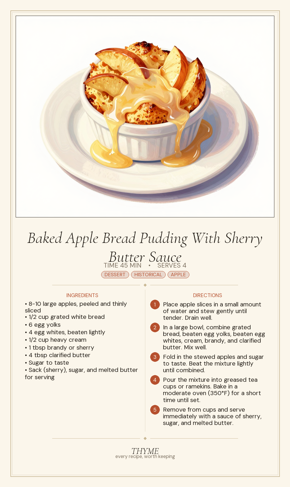 Baked Apple Bread Pudding With Sherry Butter Sauce