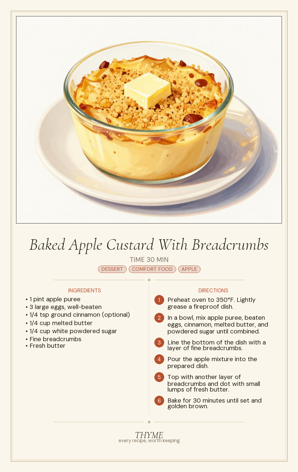 Baked Apple Custard With Breadcrumbs