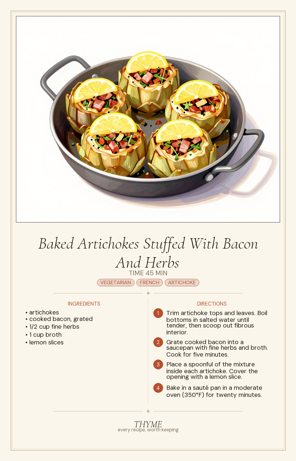Baked Artichokes Stuffed With Bacon And Herbs