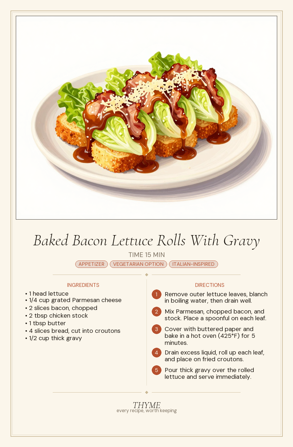 Baked Bacon Lettuce Rolls With Gravy