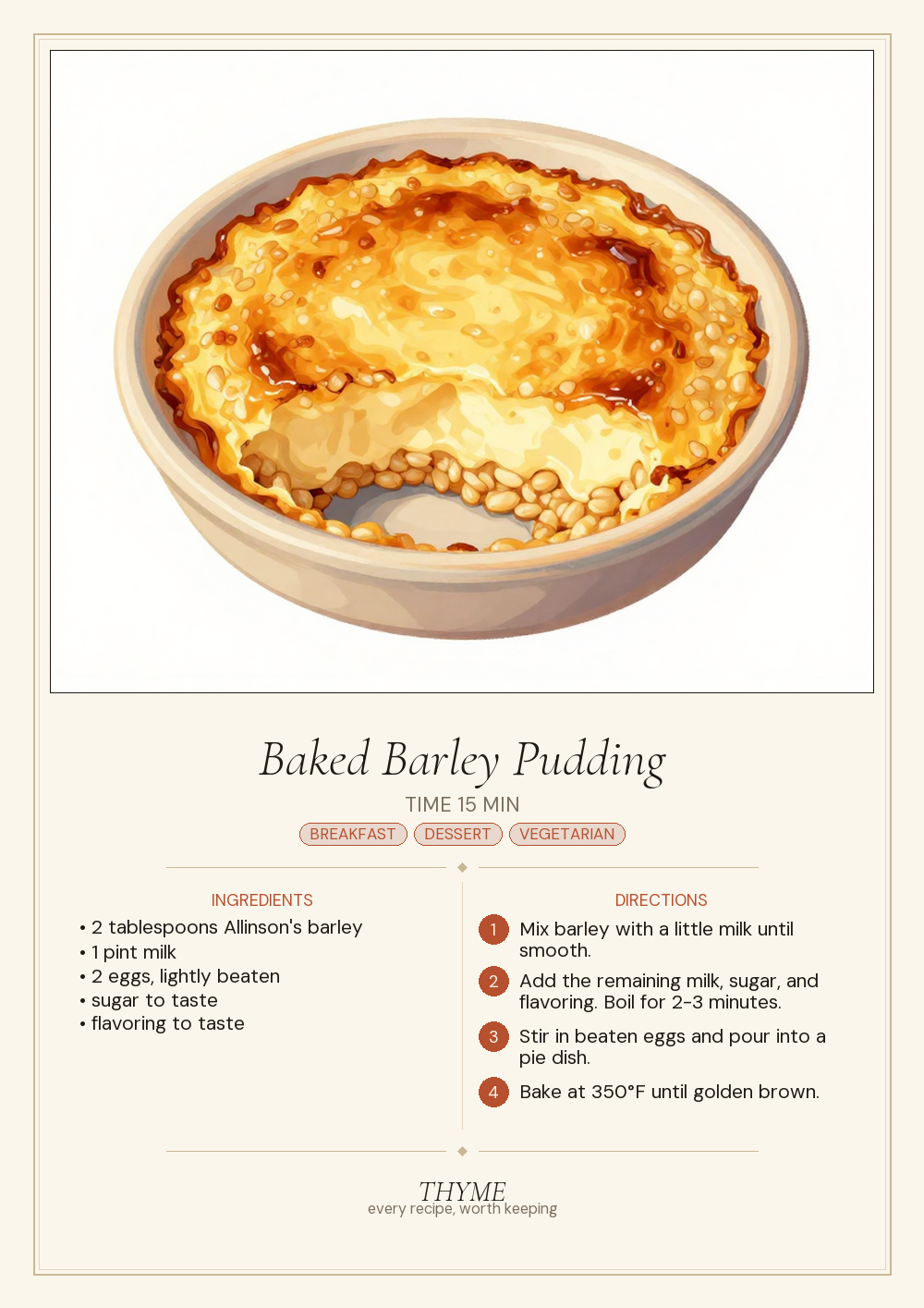 Baked Barley Pudding