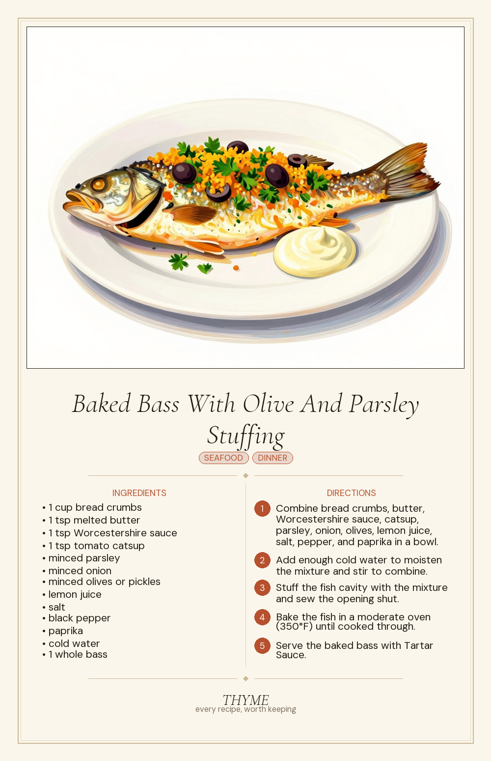 Baked Bass With Olive And Parsley Stuffing