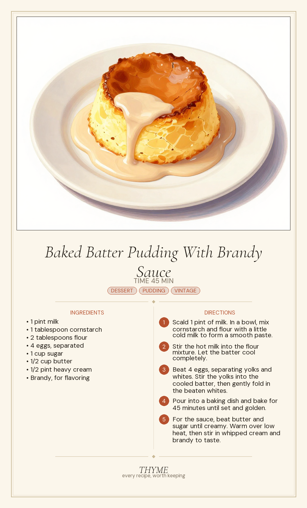 Baked Batter Pudding With Brandy Sauce