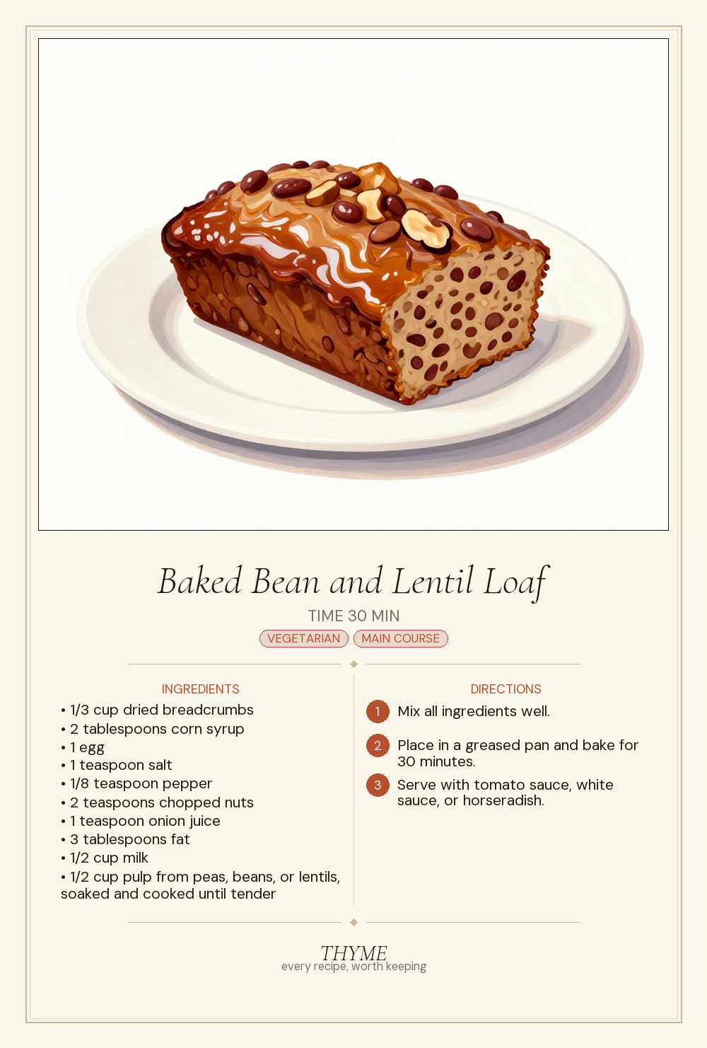 Baked Bean and Lentil Loaf