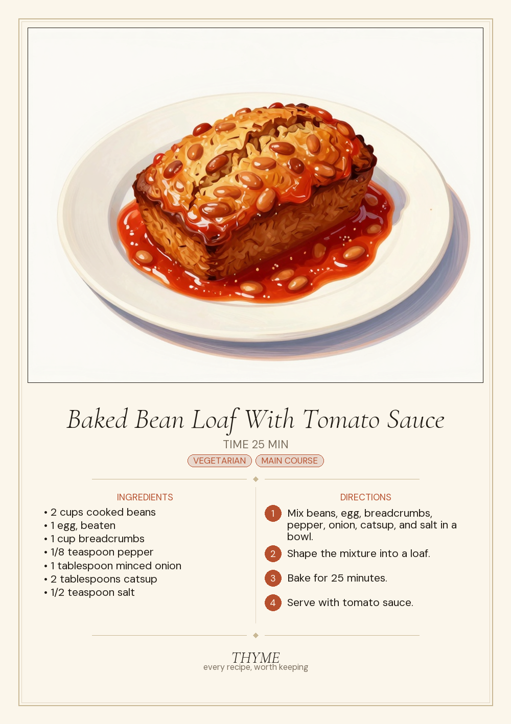 Baked Bean Loaf With Tomato Sauce