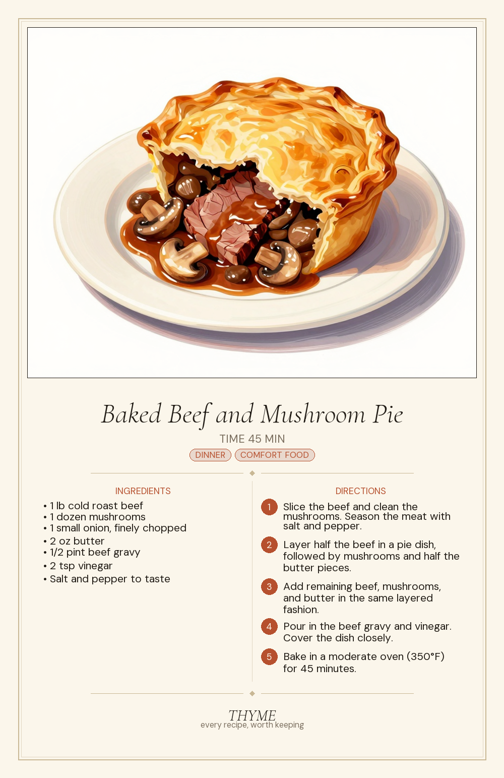 Baked Beef and Mushroom Pie
