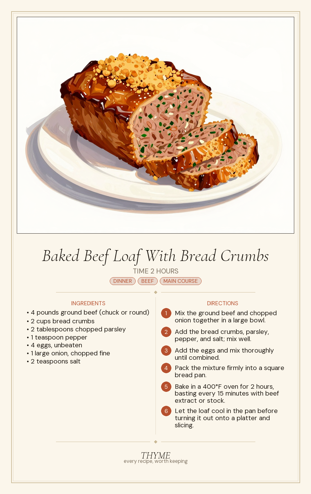 Baked Beef Loaf With Bread Crumbs