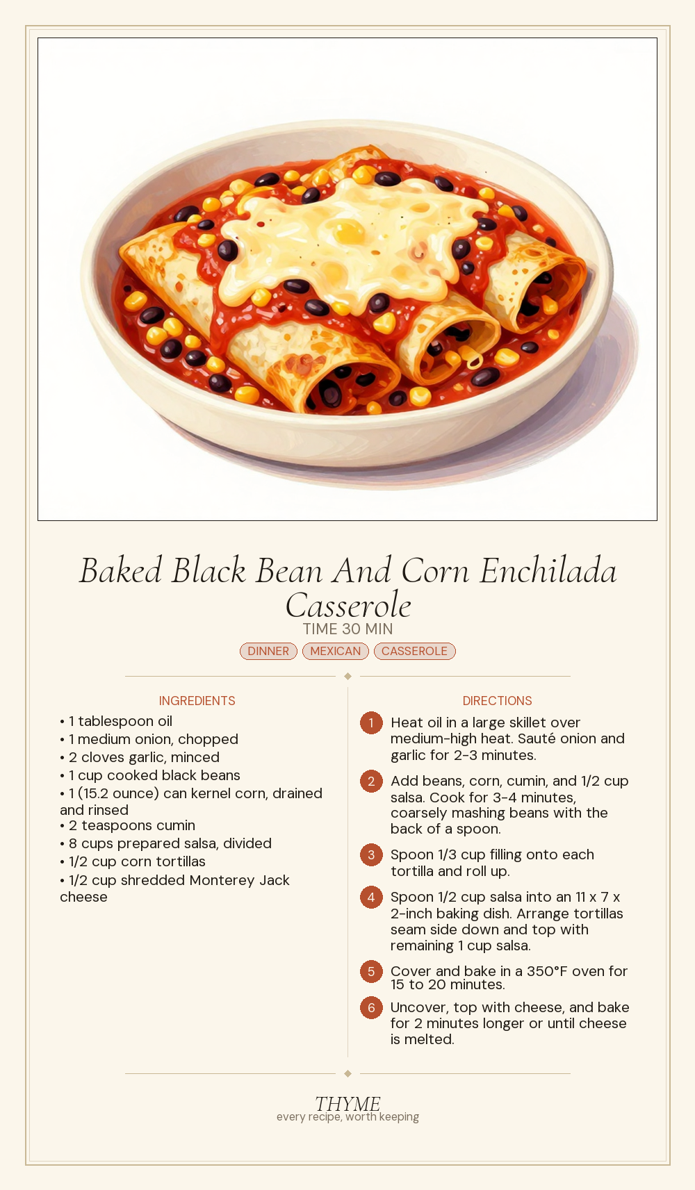 Baked Black Bean And Corn Enchilada Casserole