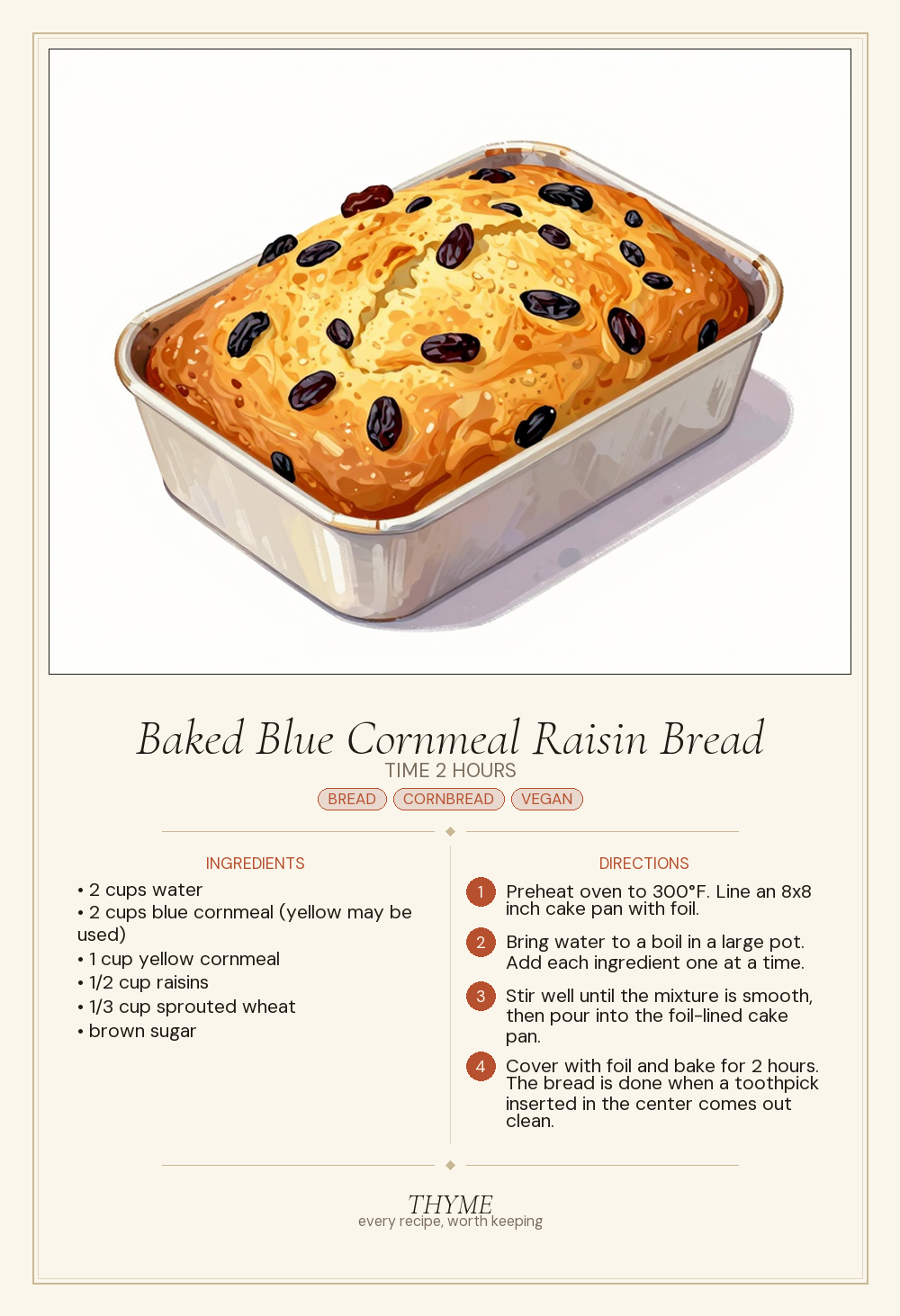 Baked Blue Cornmeal Raisin Bread