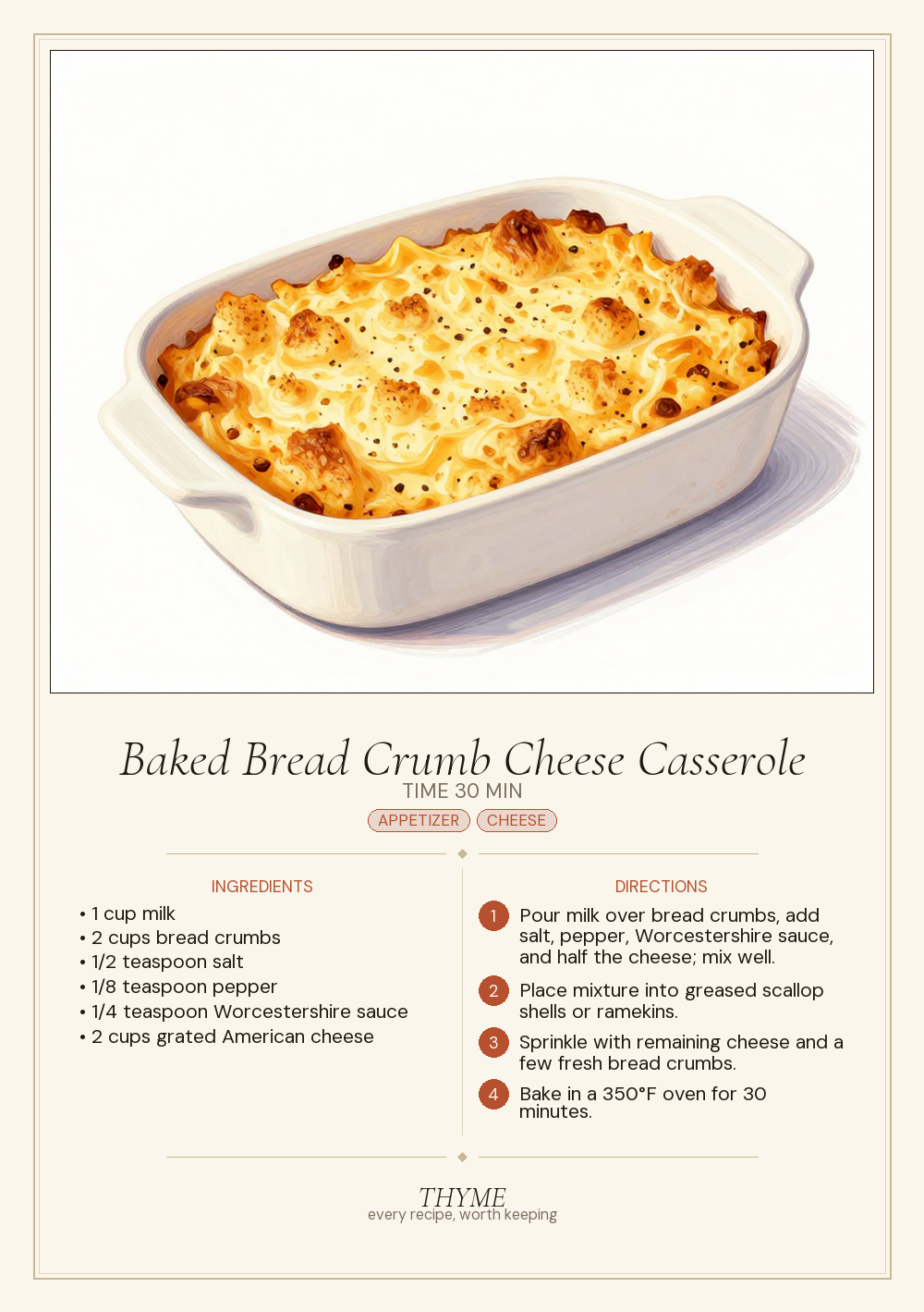 Baked Bread Crumb Cheese Casserole